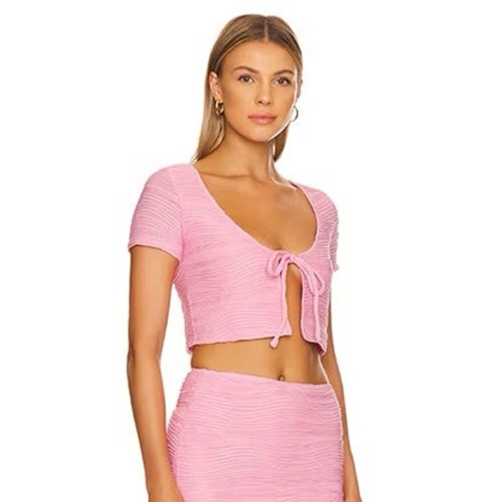 Superdown Pink Short Sleeve Textured Cropped Cardigan Cardian Blouse Top Size M